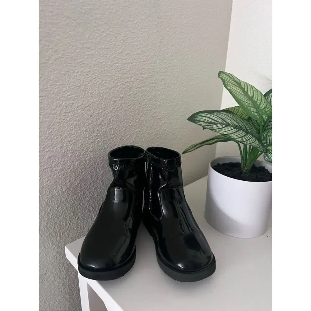 Zara girls black shiny patent soft fall winter boots booties size 6.5